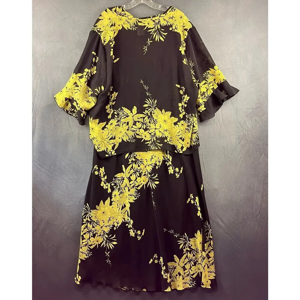 Dress-U II Sharon Maxi Dress and Cardigan Womens Size 22 Black Gold Goth Cottage